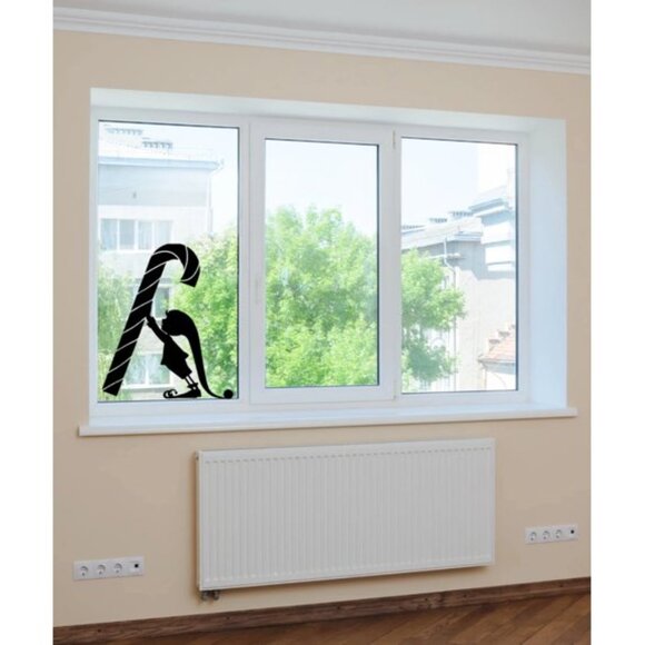 Reusable Christmas Elf Large Candy Cane Window Cling silhouette Decal - Picture 5 of 5